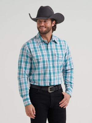 Men's Wrinkle Resist Long Sleeve Western Snap Plaid Shirt