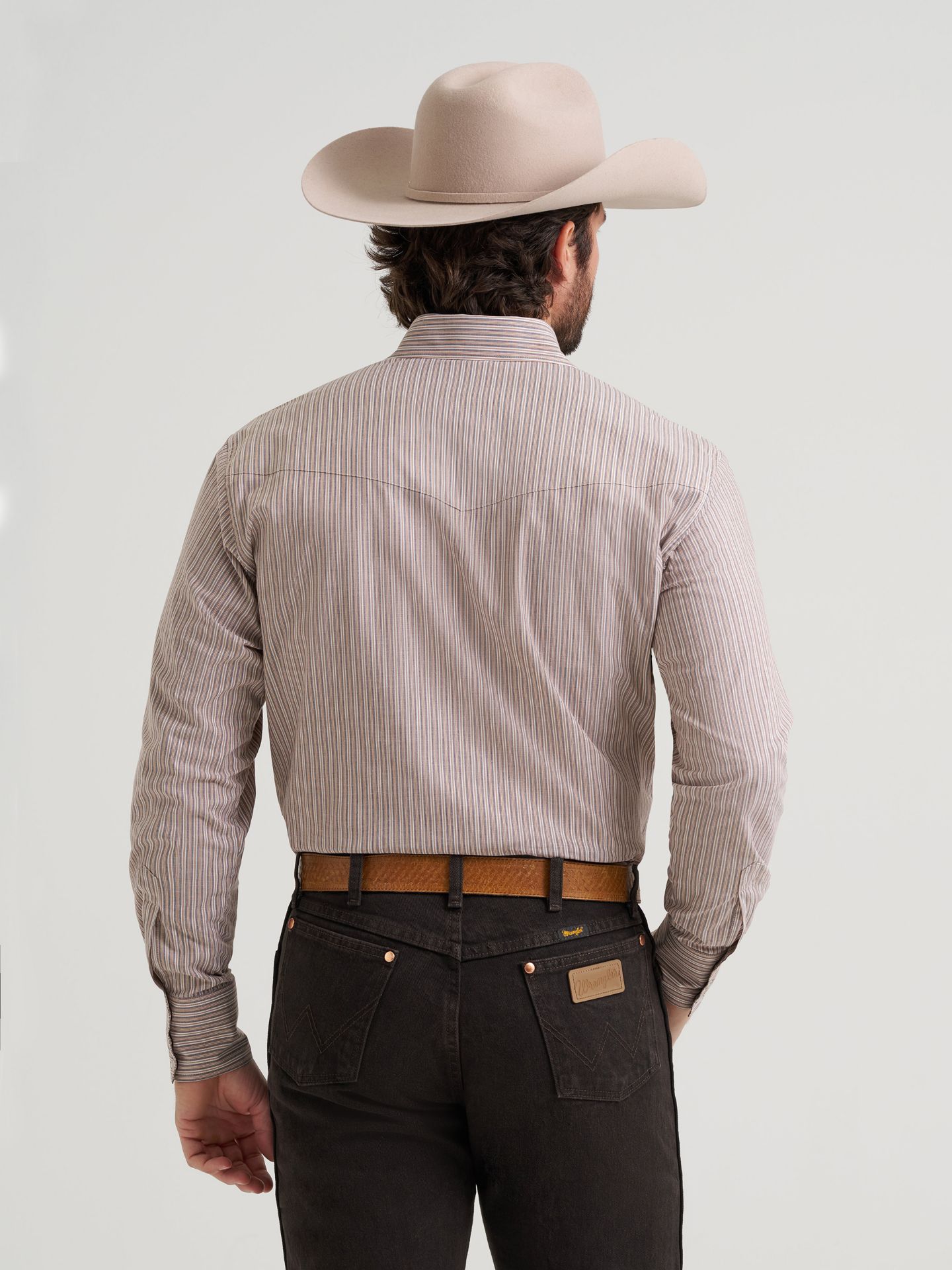 Мужская рубашка Wrangler Wrinkle Resist Long Sleeve Western Snap Stripe, цвет: Коричный — фото 3