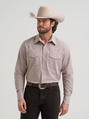 Men's Wrinkle Resist Long Sleeve Western Snap Stripe Shirt