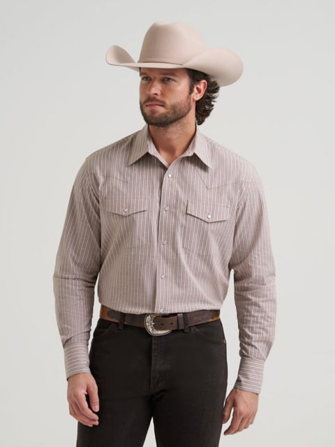 Мужские рубашки Wrangler Men's Wrinkle Resist Long Sleeve Western Snap Stripe Shirt