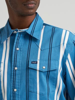 Vintage-Inspired Brushpopper Western Snap Workshirt in Intrepid Blue alternative view 4