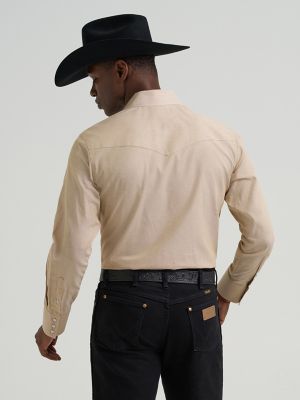 Cowboy Cut&reg; Long Sleeve Western Snap Chambray Work Shirt in Khaki alternative view 2