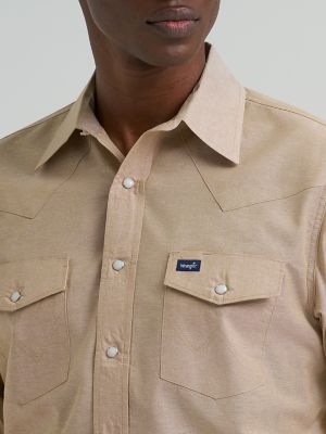 Cowboy Cut&reg; Long Sleeve Western Snap Chambray Work Shirt in Khaki alternative view 3
