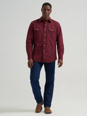 Men's Wrangler&reg; Long Sleeve Flannel Lined Solid Work Shirt in Mulberry Wine alternative view