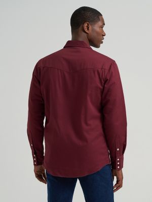 Men's Wrangler&reg; Long Sleeve Flannel Lined Solid Work Shirt in Mulberry Wine alternative view 2