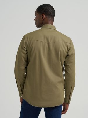 Men's Wrangler&reg; Long Sleeve Flannel Lined Solid Work Shirt in Woodland Green alternative view 2