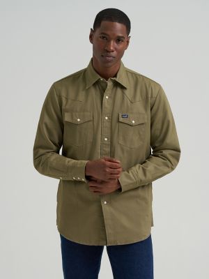 Men's Wrangler® Long Sleeve Flannel Lined Solid Work Shirt