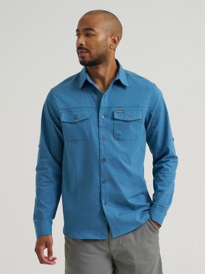 Men's Outdoor Stretch Solid Shirt in Blue Ashes