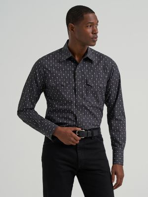 Men's Wrangler Retro&reg; Long Sleeve Sawtooth Snap Pocket Western Shirt in Obsidian Chain main view