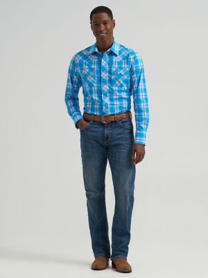 Men's Wrangler Retro&reg; Long Sleeve Sawtooth Snap Pocket Western Shirt in Everblue alternative view