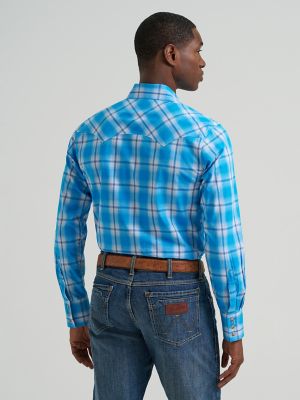 Men's Wrangler Retro&reg; Long Sleeve Sawtooth Snap Pocket Western Shirt in Everblue alternative view 2