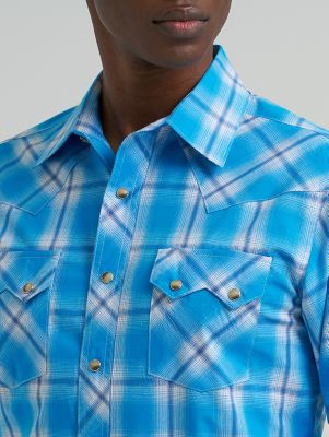 Men's Wrangler Retro&reg; Long Sleeve Sawtooth Snap Pocket Western Shirt in Everblue alternative view 3