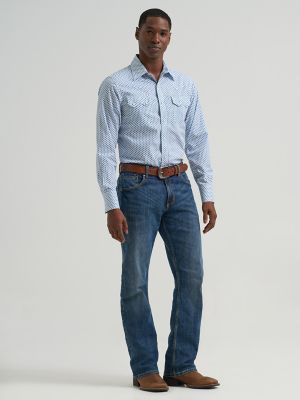 Men's Wrangler Retro&reg; Long Sleeve Sawtooth Snap Pocket Western Shirt in Blue Bee alternative view