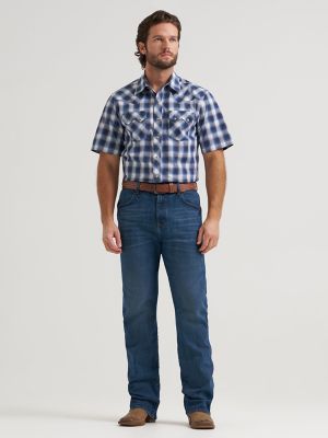 Men's Wrangler Retro&reg; Short Sleeve Sawtooth Pocket Western Snap Shirt in Frosted Navy