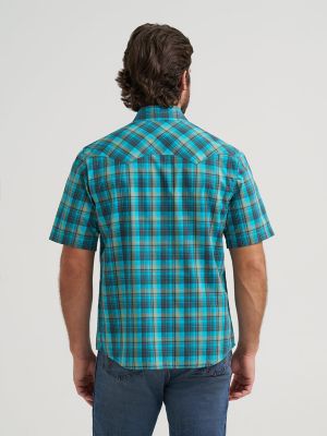 Men's Wrangler Retro&reg; Short Sleeve Sawtooth Pocket Western Snap Shirt in Lagoon alternative view 2