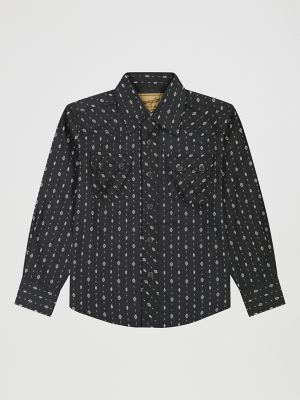 Boy's Wrangler Retro&reg; Western Snap Plaid Shirt with Front Sawtooth Pockets in Obsidian Chain