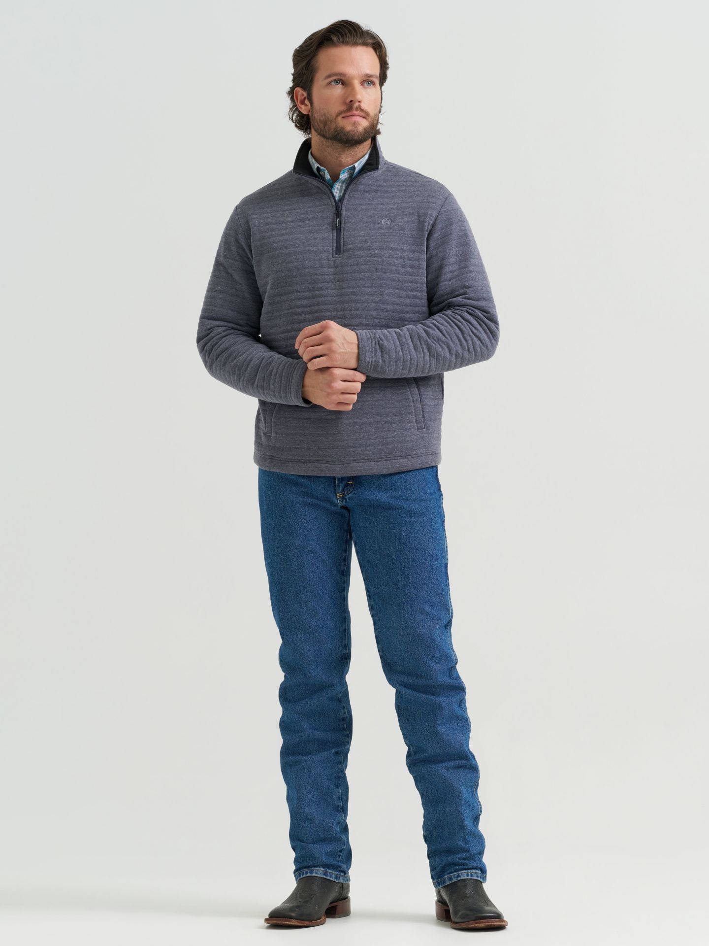 Мужской свитер Wrangler George Strait Quarter-Zip Quilted Pullover, цвет: Pacific — фото 2
