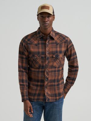 Men's Wrangler Retro® Long Sleeve Flannel Western Snap Plaid Shirt