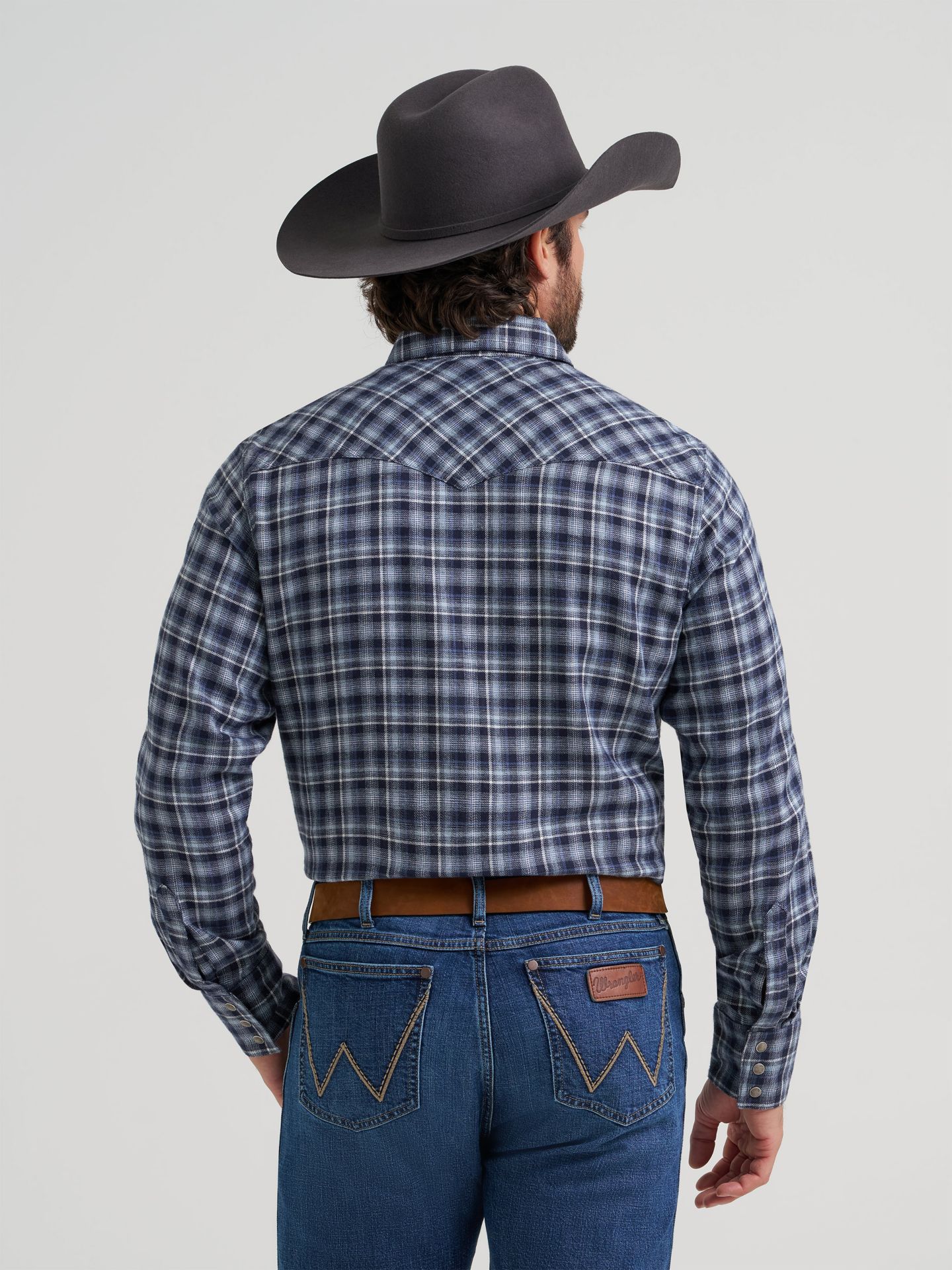 Мужская рубашка Wrangler Retro® Long Sleeve Flannel Western Snap Plaid, цвет: Синий чёрный — фото 3