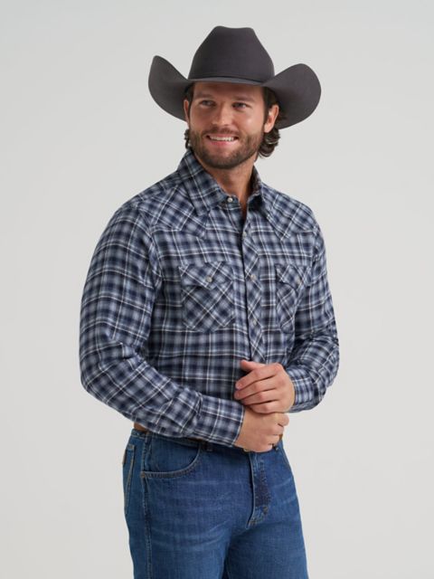 Мужские рубашки Wrangler Men's Wrangler Retro® Long Sleeve Flannel Western Snap Plaid Shirt