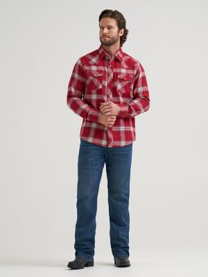 Mens Retro LS Flannel Western Snap Plaid:Hearth Red:L alternative view