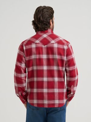 Mens Retro LS Flannel Western Snap Plaid:Hearth Red:L alternative view 2
