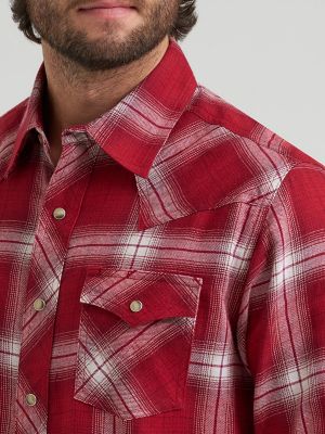 Mens Retro LS Flannel Western Snap Plaid:Hearth Red:L alternative view 3