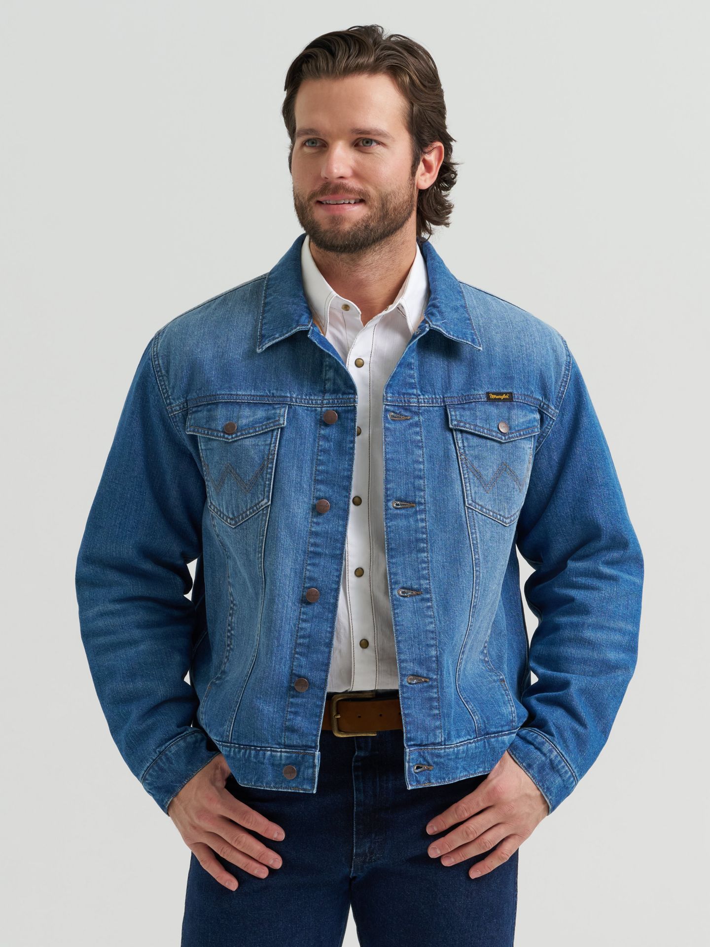 Мужская куртка Wrangler Cowboy Cut Flannel Lined Denim, цвет: Синий индиго — фото 1