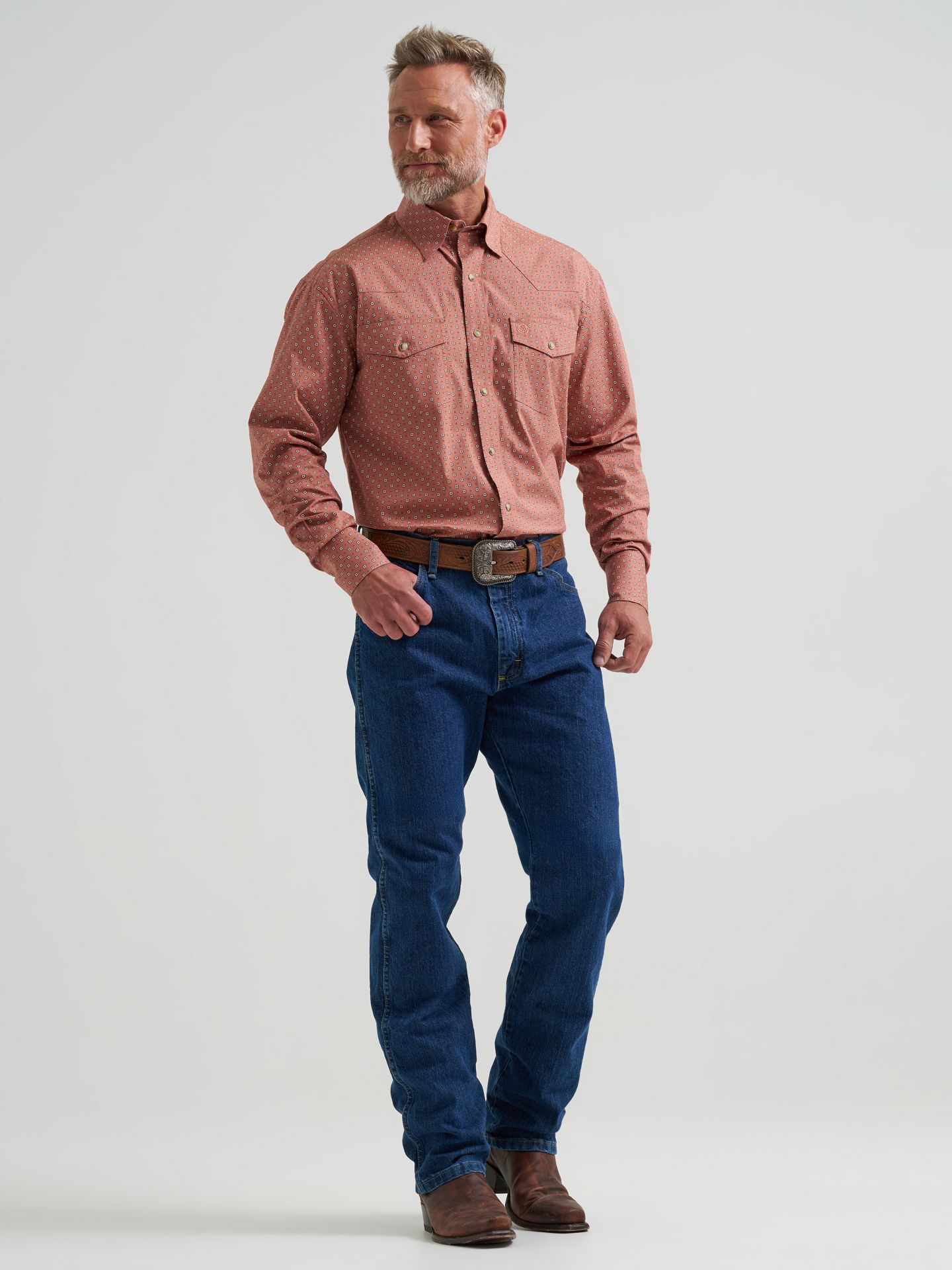 Мужская рубашка Wrangler George Strait™ Troubadour Long Sleeve Western Snap, цвет: Adobe Geo — фото 2