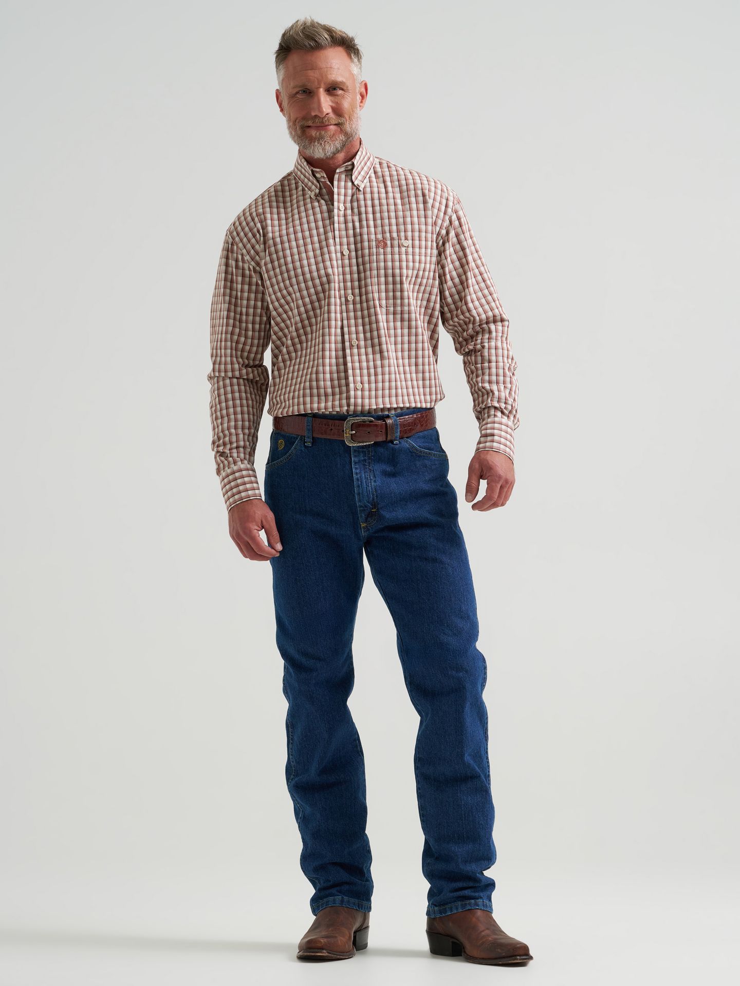 Мужская рубашка Wrangler George Strait™ Long Sleeve Button Down One Pocket, цвет: Клетчатый, вариант 1 — фото 2