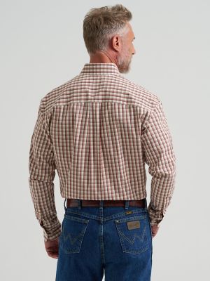 Wrangler&reg; George Strait&trade; Long Sleeve Button Down One Pocket Shirt in Adobe Check alternative view 2