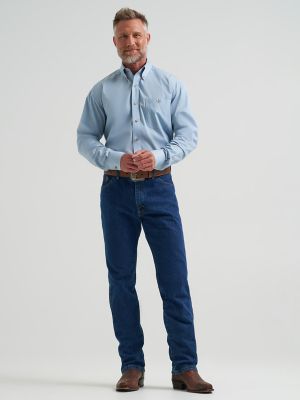 Wrangler&reg; George Strait&trade; Solid One Pocket Button Down Shirt in Blue Steel alternative view