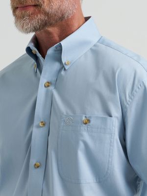 Wrangler&reg; George Strait&trade; Solid One Pocket Button Down Shirt in Blue Steel alternative view 3