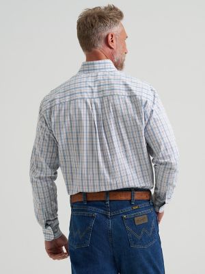 Wrangler&reg; George Strait&trade; Long Sleeve Button Down Two Pocket Shirt in Steely Blue Check alternative view 2