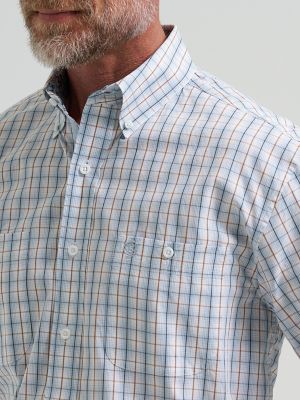 Wrangler&reg; George Strait&trade; Long Sleeve Button Down Two Pocket Shirt in Steely Blue Check alternative view 3