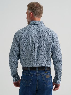 Wrangler&reg; George Strait&trade; Long Sleeve Button Down One Pocket Shirt in Steely Paisley alternative view 2