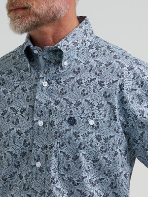 Wrangler&reg; George Strait&trade; Long Sleeve Button Down One Pocket Shirt in Steely Paisley alternative view 3
