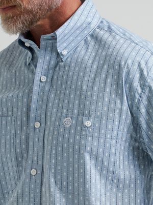 Wrangler&reg; George Strait&trade; Long Sleeve Button Down Two Pocket Shirt in Posy Striped alternative view 3