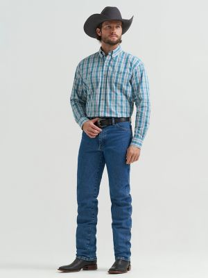 Wrangler&reg; George Strait&trade; Long Sleeve Button Down Two Pocket Shirt in Verdigris Plaid alternative view