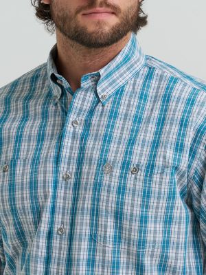 Wrangler&reg; George Strait&trade; Long Sleeve Button Down Two Pocket Shirt in Verdigris Plaid alternative view 3