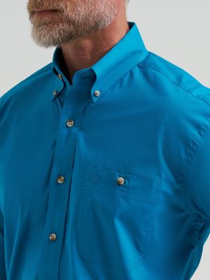 Wrangler&reg; George Strait&trade; Short Sleeve One Pocket Button Down Shirt in Blue Spruce alternative view 3