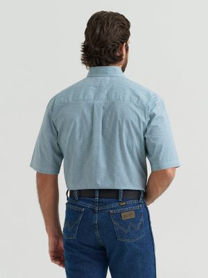 Wrangler&reg; George Strait&trade; Short Sleeve Two Pocket Button Down Shirt in Electric Teal alternative view 2