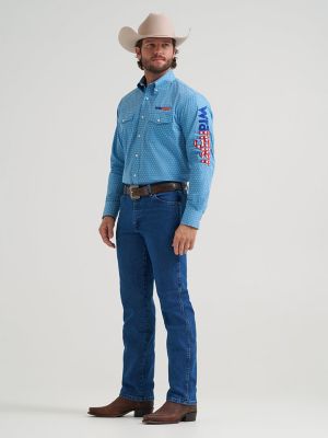 Men's Wrangler&reg; Logo Long Sleeve Button-Down Print Shirt in Americana alternative view