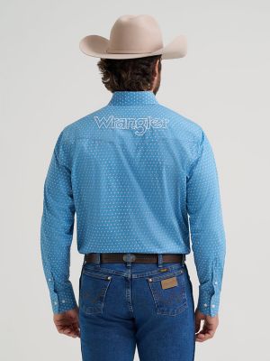 Men's Wrangler&reg; Logo Long Sleeve Button-Down Print Shirt in Americana alternative view 2