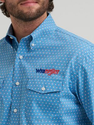 Men's Wrangler&reg; Logo Long Sleeve Button-Down Print Shirt in Americana alternative view 3