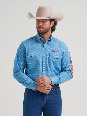 Men's Wrangler&reg; Logo Long Sleeve Button-Down Print Shirt in Americana main view