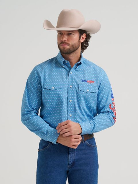 Мужские рубашки Wrangler Men's Wrangler® Logo Long Sleeve Button-Down Print Shirt