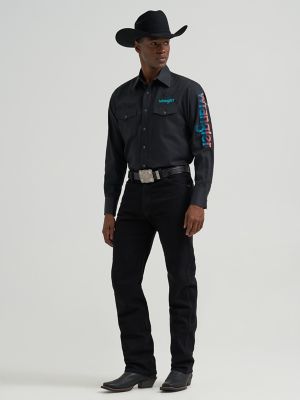 Men's Wrangler&reg; Logo Long Sleeve Western Snap Shirt in Black alternative view
