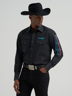 Men's Wrangler® Logo Long Sleeve Western Snap Shirt