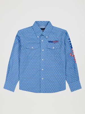 Boy's Wrangler&reg; Logo Long Sleeve Western Snap Shirt